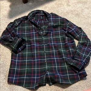 Lands' End Men's Casual Plaid Shirt - Navy and Red